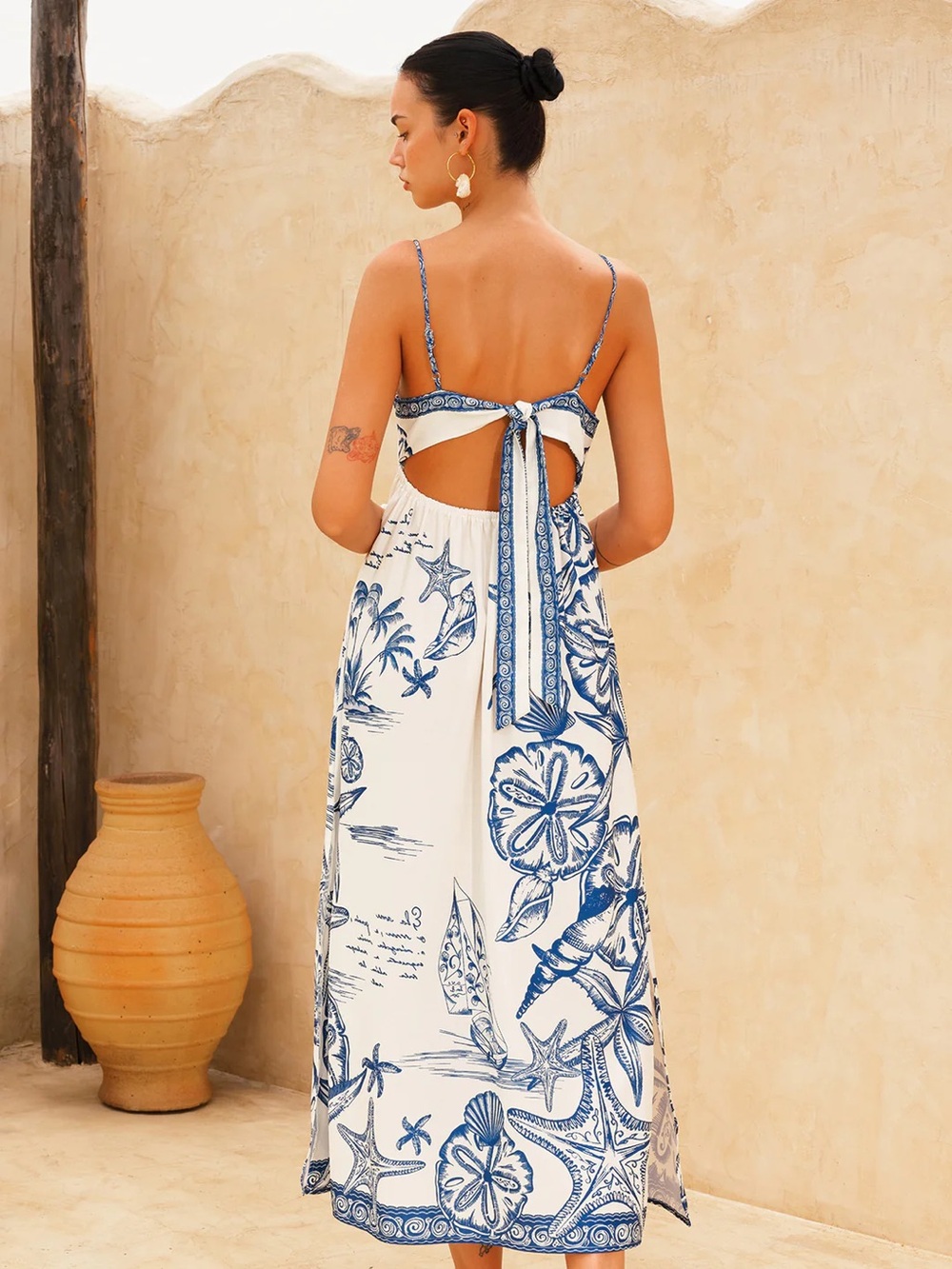 Starfish Print Side Slit Cami Maxi Dress - Picture 4 of 8